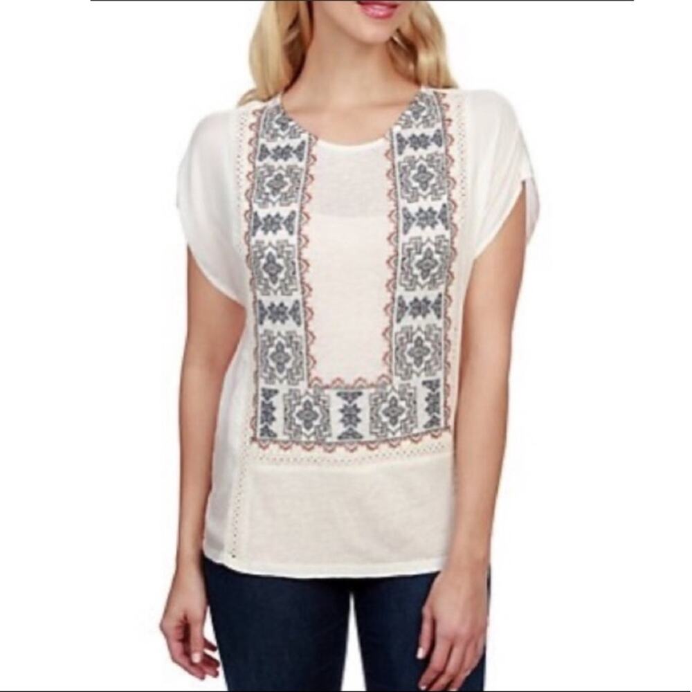 Lucky Brand ivory embroidered lace top